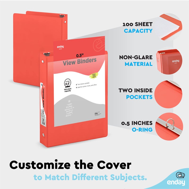 Enday Inch 3 Ring Binder .5 inch Red Clear View Cover with 2 Inside Pockets  Colored School Supplies Office and Home Binders - by Enday - Image 5